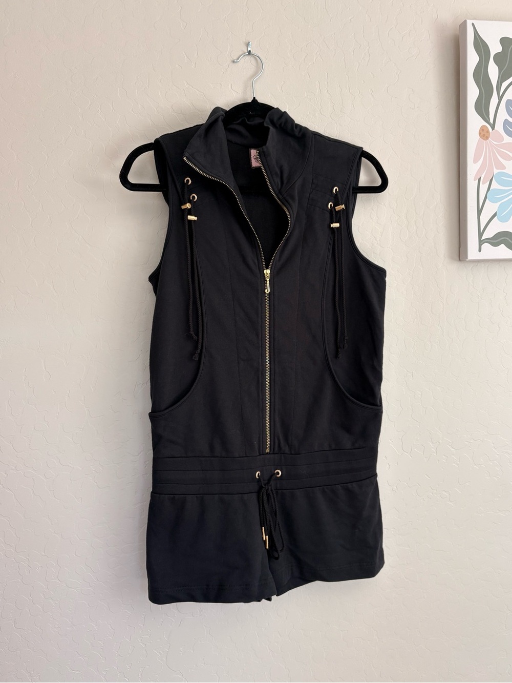 Juicy Couture Black Gold Hooded Sleeveless Romper Small Y2K Vintage